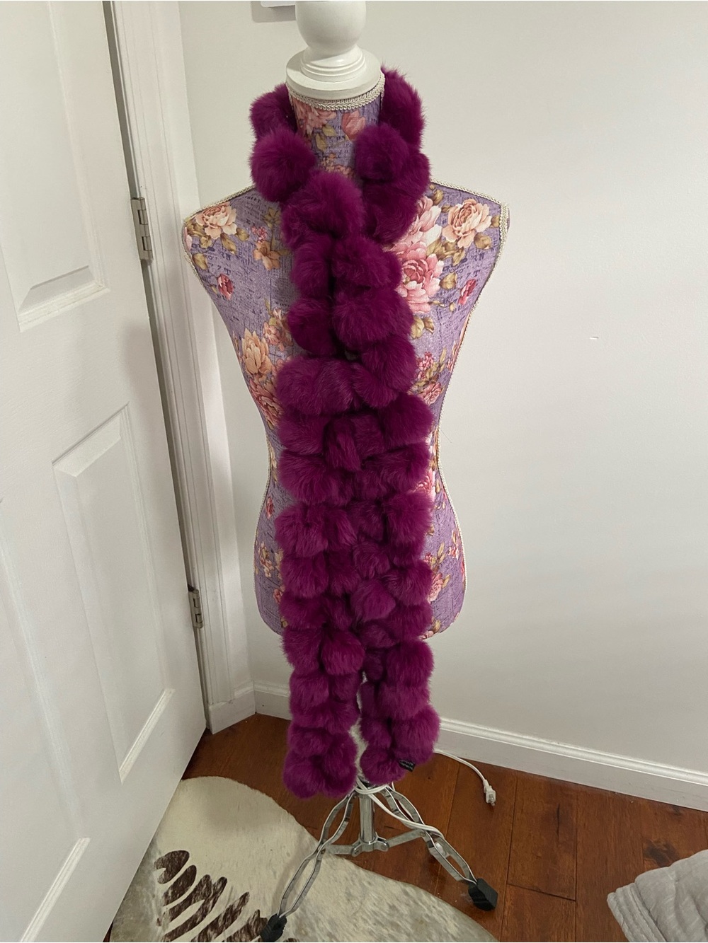Cejon accessories magenta purple rabbit fur scarf